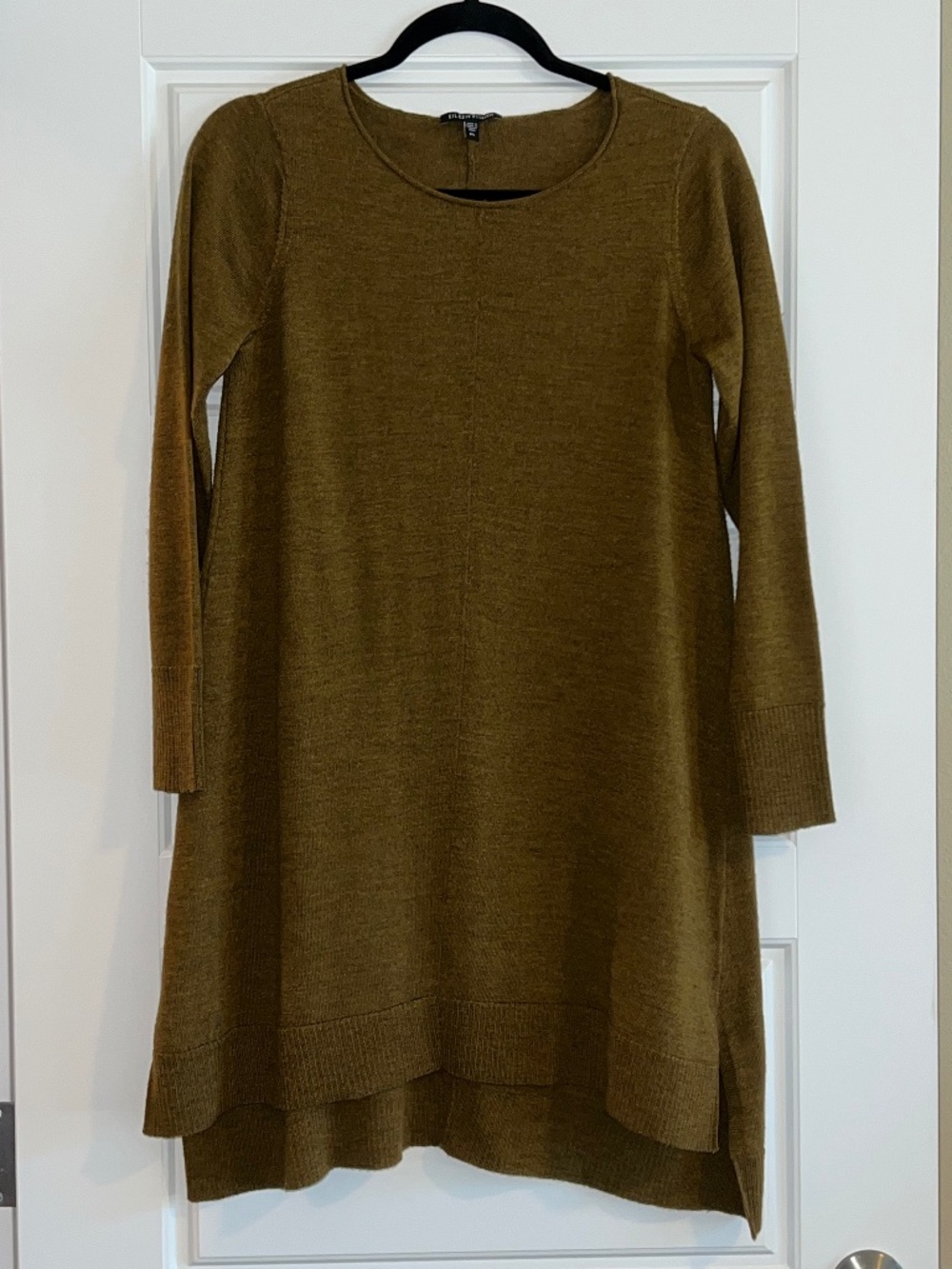 Eileen Fisher Olive Green 100% Merino Wool Tunic Sweater Dress Size XS